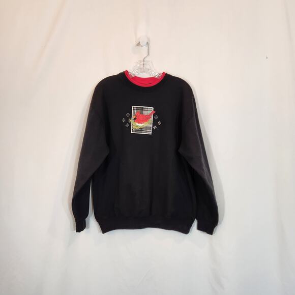 M & C SPORTSWEAR VTG Black Red Grandmacore Grannycore Sweatshirt Women L FLAWED - Picture 1 of 8